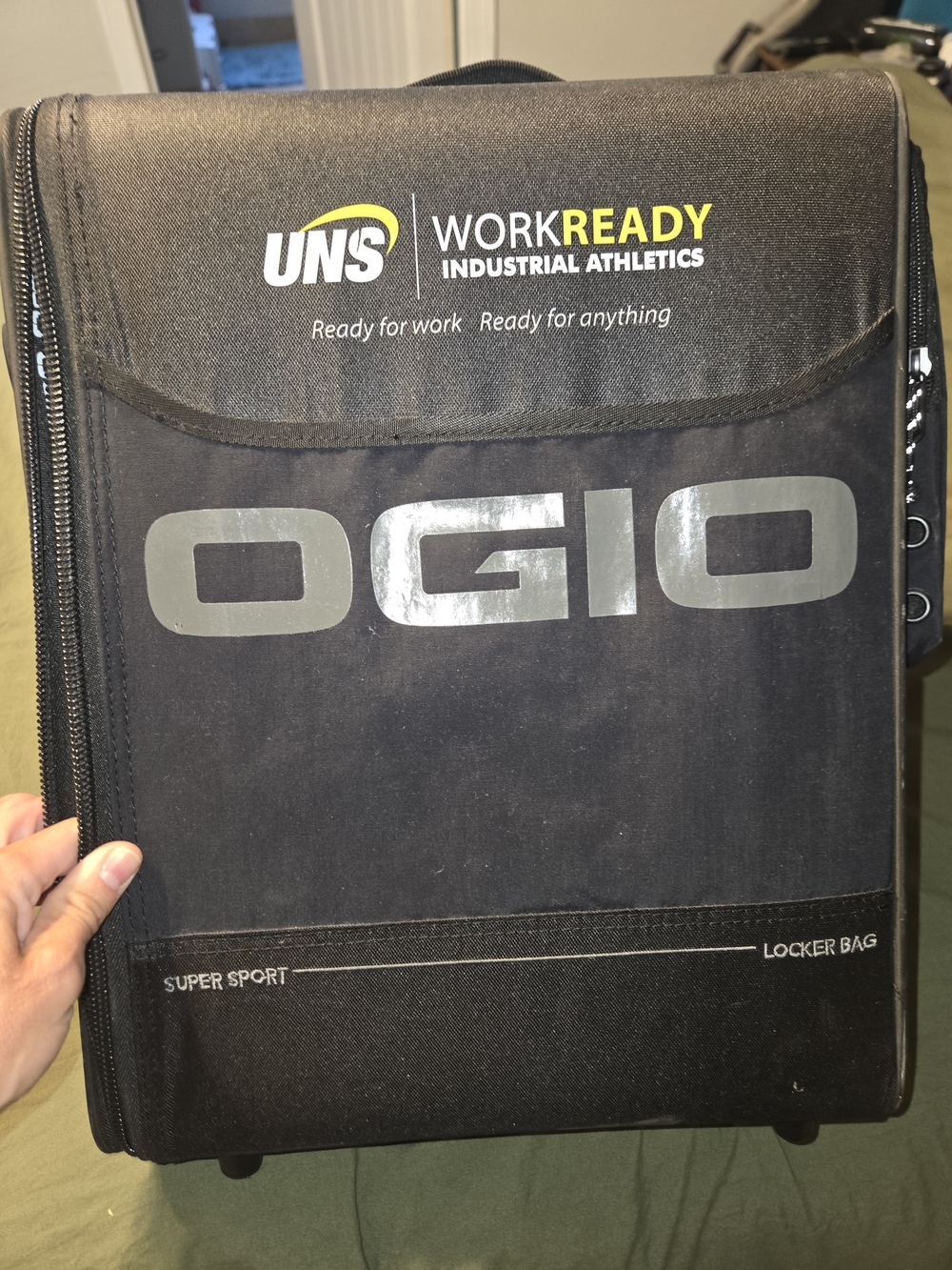 OGIO Black Locker Bag with UNS WorkReady Logo and Yellow Accent
